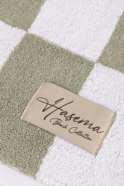 Haşema Square Patterned Green White 90X170 Beach Towel Hsm-26