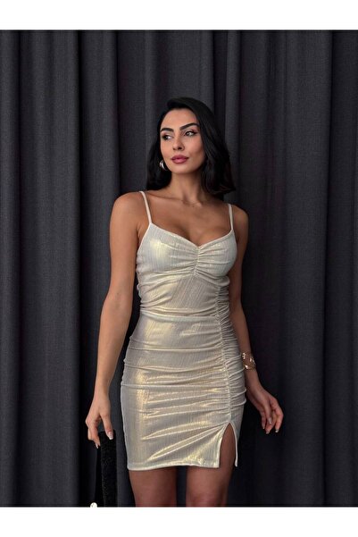 Genel Markalar ip askılı mini yırtmaçlı elbise