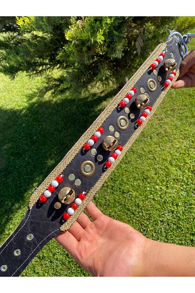 Sürmeli Tasma Kangal Dog Collar with 4 Bells Genuine Leather Special Series