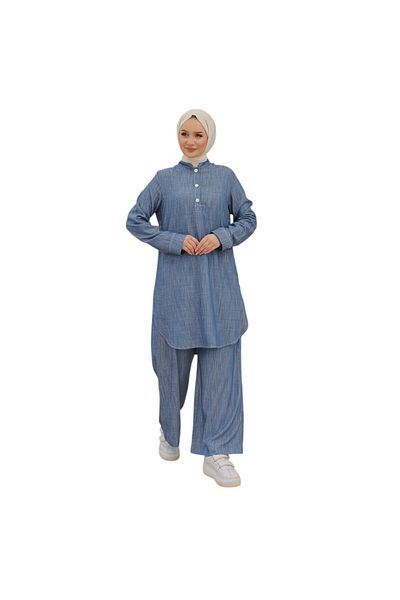 Armine Buttoned Side Slit Tunic Indigo 24Yt474