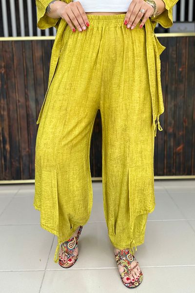 GÖKSEL Oil Green Bamboo Pants Large Size