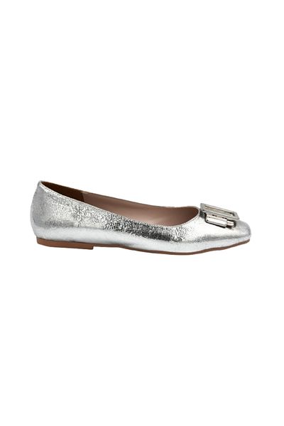 KİNDEP Kindep Cico Buckle Detailed Women's Ballerinas Silver
