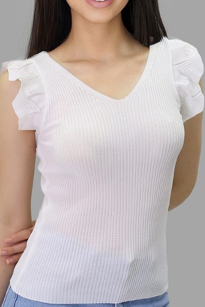 luismorro Women's Ruffled Sleeve Detailed, Flexible and Comfortable Knitwear Undershirt White T-Shirt Standard Size