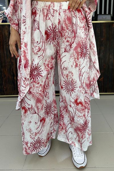 GÖKSEL Embroidered Flower Patterned Pants Red Large Size