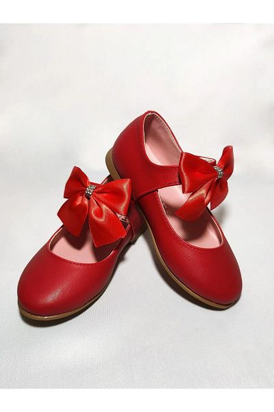 KİNDEP Kindep Sema Bow Tie Detailed Velcro Girls' Ballerina Ballerina Red
