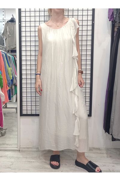 Butik Şans Ruffle Detail Zero Sleeve Italian Dress