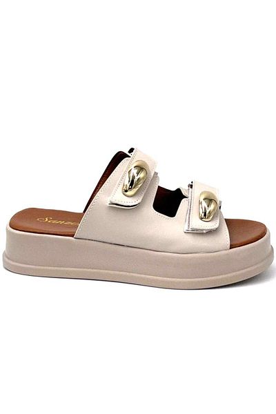 KİNDEP Kindep (Champagne) Double Velcro Daily Women's Slippers Beige