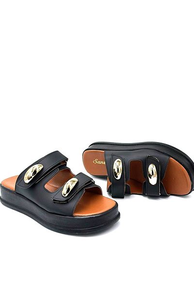 KİNDEP Kindep (Champagne) Double Velcro Daily Women's Slippers Black