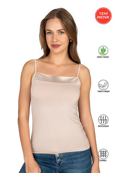 ÖZKAN underwear Özkan 2041 Women's Premium Fabric Viscose Collar Satin Detailed Flexible Soft Thin Strap Undershirt