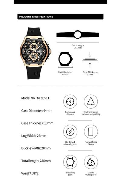 Naviforce Sporty Chronograph Watch for Men with Durable Silicone Strap Unique Dial Design Luminous
