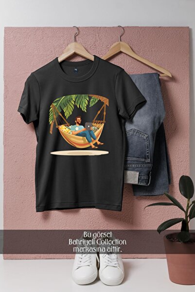 Bahriyeli Collection تي شيرت للجنسين بتصميم هاموك للكمبيوتر المحمول ذو حجم كبير