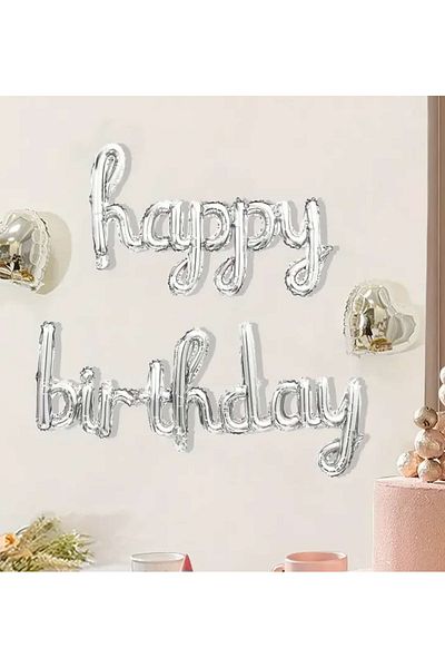 ÇEÇEN HOME Silver Colorful Happy Birthday Foil Balloon, Fun Birthday Party Decorations