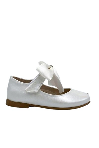 KİNDEP Kindep Sema Bow Tie Detailed Velcro Girls' Ballerina Ballerina White