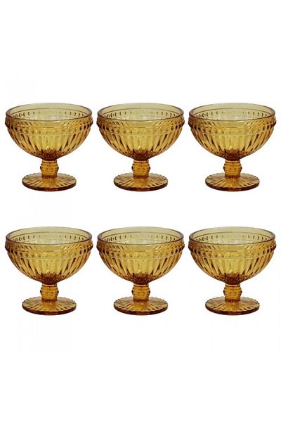 Raki Set of 6 glass bowls, yellow RAKI OLD SCHOOL for ice cream 12x10cm 370ml