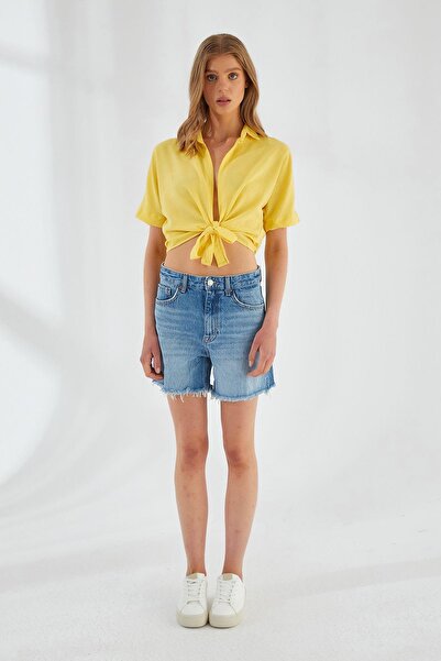 Mixray 4230 Women's Tie-Up Summer Linen Shirt Yellow