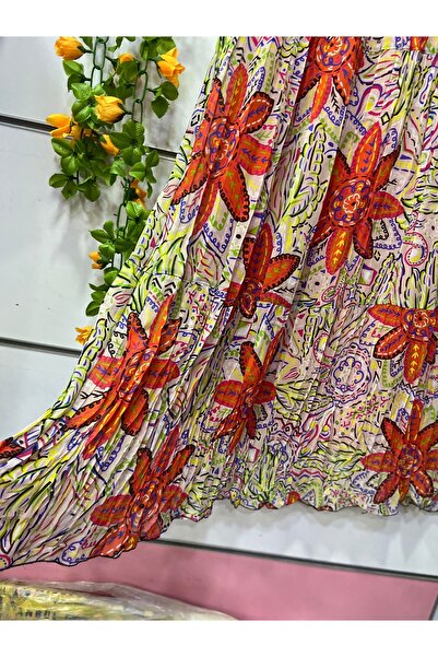 edu collection Fusta din sifon cu model de flori model gitan cu captuseala