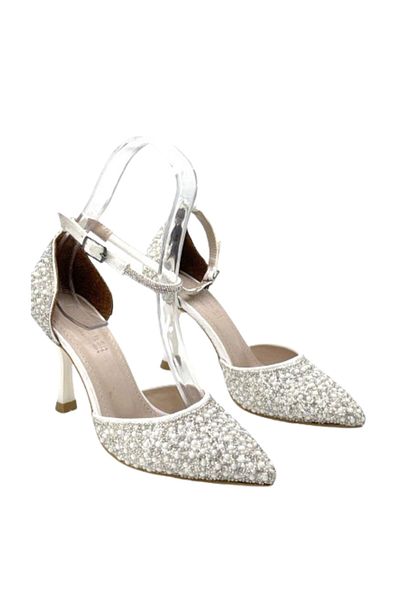 KİNDEP Kindep (oz Maça) Pearl Detailed Heeled Women's Evening Dress Shoes White