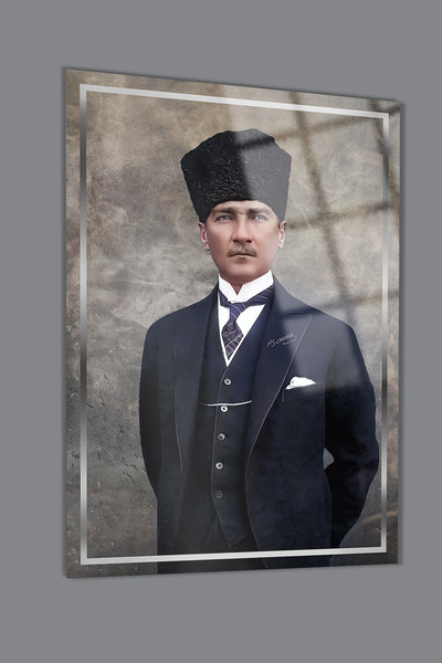 glassartdesign Tablou de sticlă Atatürk 145 (cadru argintiu)