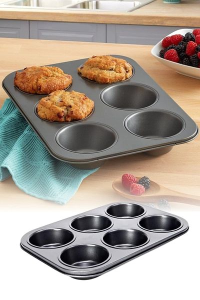 omilife 6-Piece Muffin Cake Mold Durable Structure with Metal Material Classic Round with Fireproof and Non-Stick Properties