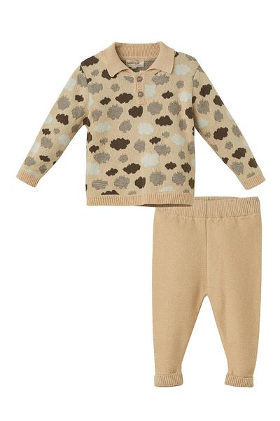 Uludağ Triko Beige Organic Cotton Cloud Patterned Set of 2