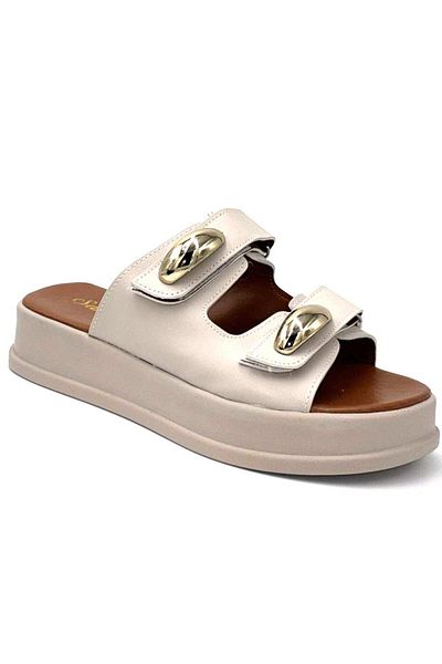 KİNDEP Kindep (Champagne) Double Velcro Daily Women's Slippers Beige
