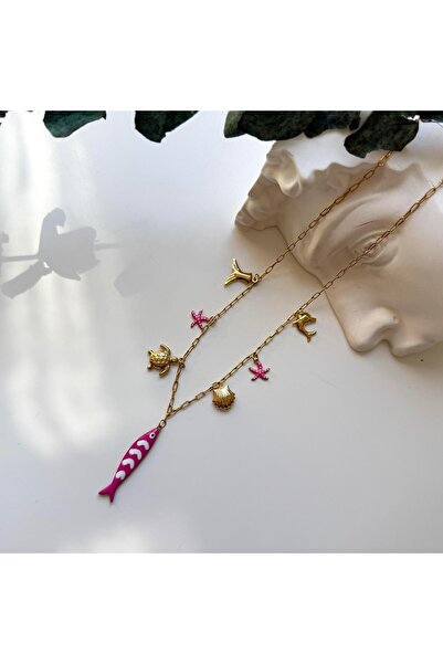 Alice İsstanbul Steel Pink Fish Charm Necklace