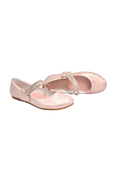 KİNDEP Kindep Velcro Stone Piping Detailed Girl's Ballerina Ballerina Pudra
