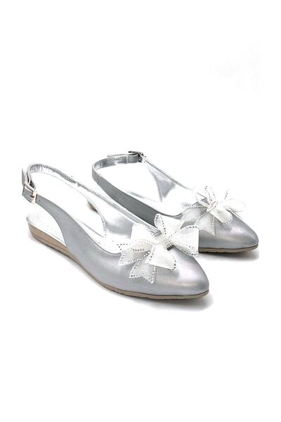 KİNDEP Kindep (Shoes) Bowknot Casual Women's Ballerinas Silver