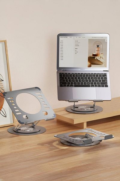 FRISBY ارتفاع قابل للتعديل 360 °   حامل كمبيوتر محمول مريح من الألومنيوم قابل للدوران، حامل كمبيوتر محمول مقاس 10 بوصة ~ 15.6 بوصة