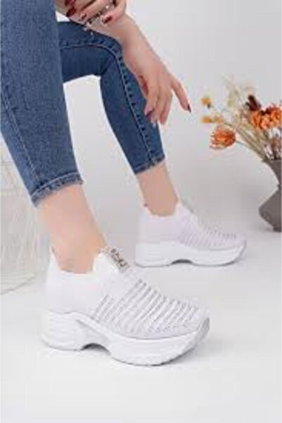 KİNDEP Kindep Lady Classy Drop Stone Detailed Women's Sports Shoes White