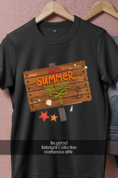 Bahriyeli Collection Μπλουζάκι Unisex με σχέδιο καλοκαιρινών διακοπών oversized