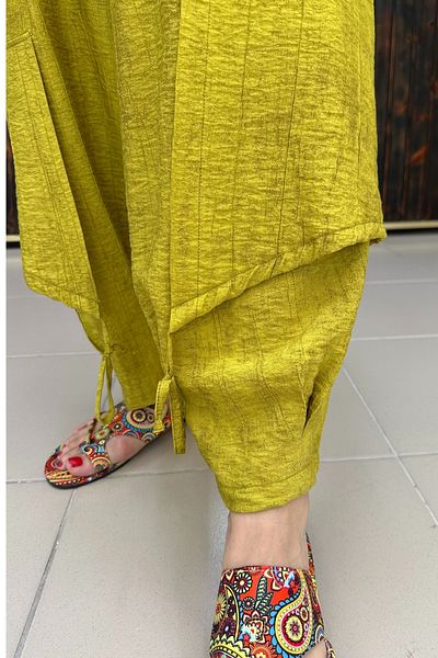 GÖKSEL Oil Green Bamboo Pants Large Size