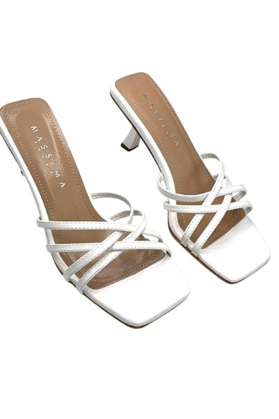 KİNDEP Kindep Sesame Thin Cross Strap Women's Heeled Slippers White