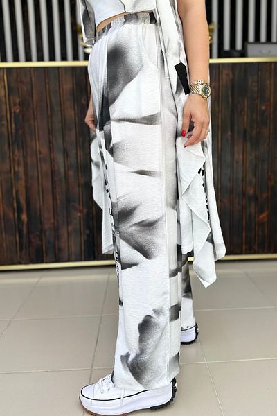 GÖKSEL Tie-Dye Pattern Cotton Pants White Large Size