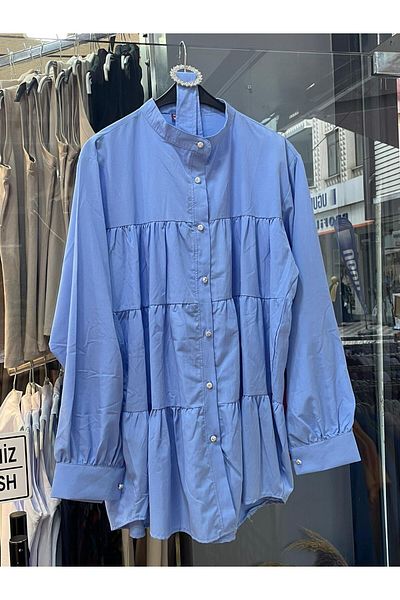 MODA AKGÜN Belted Fold Buttons Stone Detail Princess Shirt