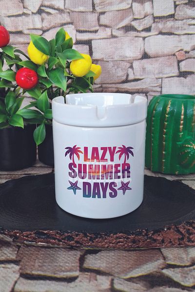 giftkonsept Lazy Summer Days Summer Themed Printed Ceramic Lid Odorless Ashtray
