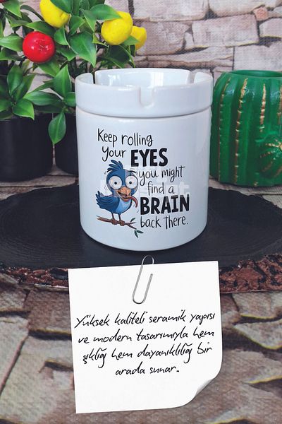 giftkonsept Keep Rolling Your Eyes Κεραμικό τασάκι χωρίς οσμή με καπάκι με στάμπα