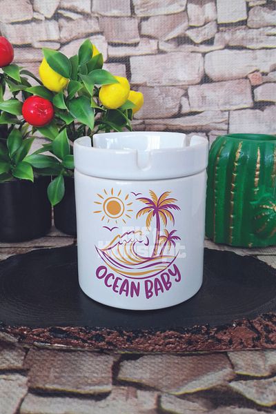 giftkonsept Ocean Baby Summer Themed Printed Ceramic Lid Odorless Ashtray