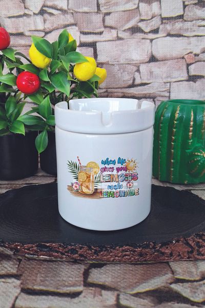 giftkonsept When Life Gives You Lemons Make Lemonade Summer Themed Printed Ceramic Lid Odorless Ashtray
