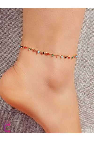 Cinderella In Row Colorful Beaded Stainless Alloy Chain Anklet - Sea Beach Jewelry Foot Jewelry Bracelet