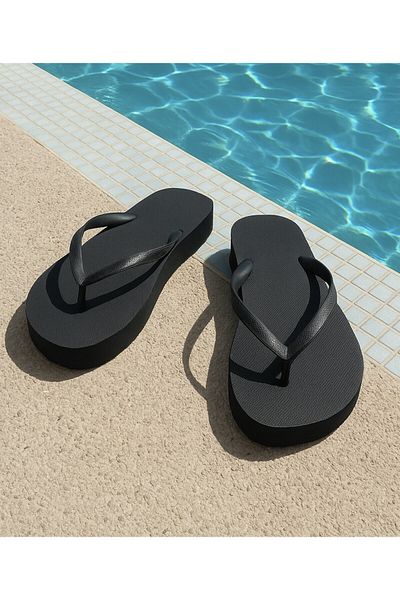 NUR KARACA 25Y1103 Flip-Flop High Sole Comfortable Daily Summer Beach Slippers for Women-Platrofm Model