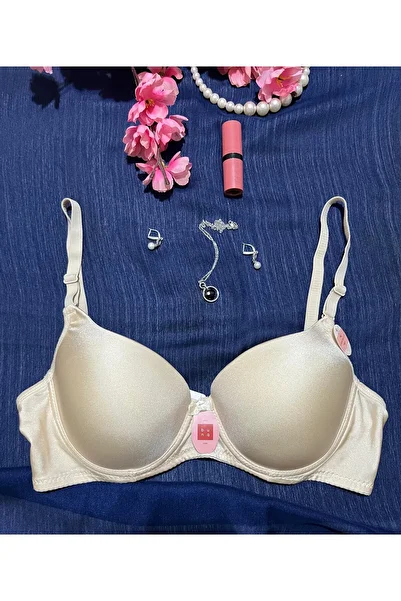bunq Beige B Cup Underwire (Wire) Shiny Covered Gathering Bra