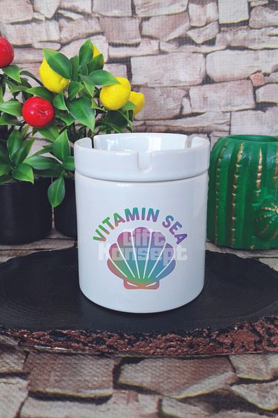 giftkonsept Vitamin Sea Summer Themed Printed Ceramic Lid Odorless Ashtray