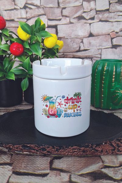 giftkonsept Drink up Beaches Summer Themed Printed Ceramic Lid Odorless Ashtray