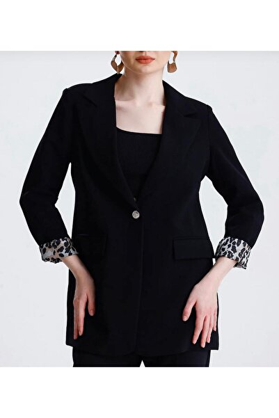 Butik kol astarı leopar detaylı blazer ceket