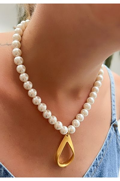 Kutcha Accessories Pearl String Drop Form Necklace – Gold Color Handmade Elegant Design