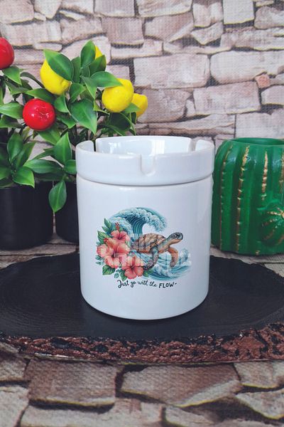 giftkonsept Just Go with the Flow Summer Themed Printed Ceramic Lid Odorless Ashtray