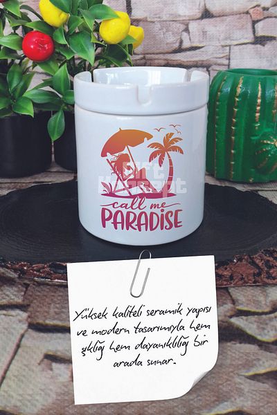 giftkonsept Call Me Paradise Summer Themed Printed Ceramic Lid Odorless Ashtray