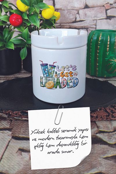 giftkonsept Lets Get Loaded Summer Themed Printed Ceramic Lid Odorless Ashtray