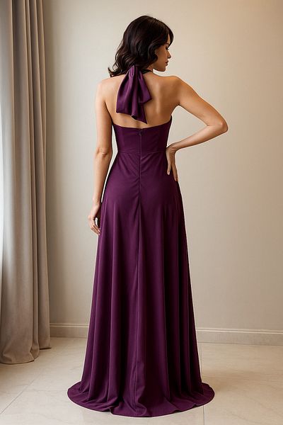 Ceylen Μακρύ βραδινό φόρεμα με λαιμόκοψη από τούλι